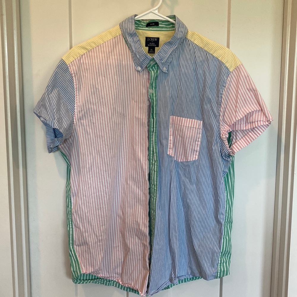 JCrew Colorblock Short Sleeve Button Down
